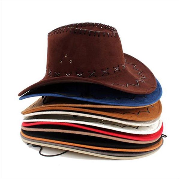 

1 pcs fashion sun hat faux leather cowboy men and women travel caps western hats chapeu, Blue;gray