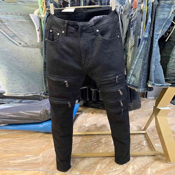 

men's jeans calÃ§as de brim dos homens calÃ§as coreano zÃ­per retalhos nim calÃ§a reta masculina streetwear hip hop k1um, Blue