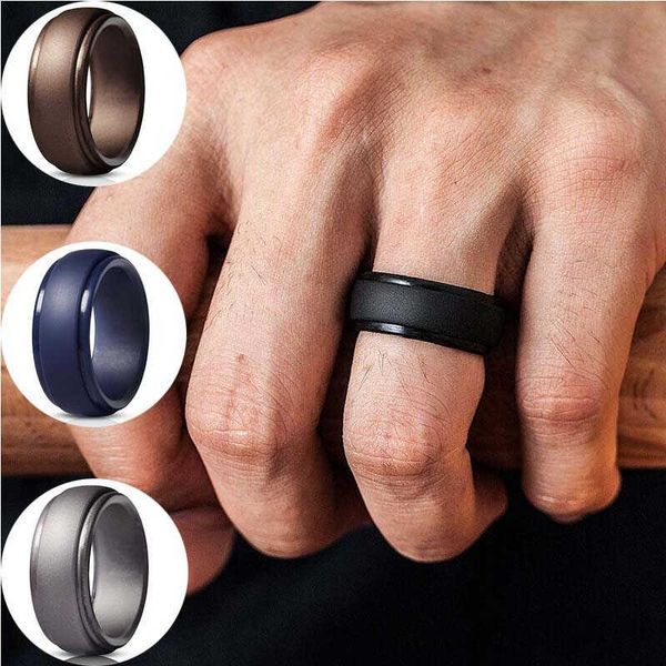 

wedding rings band size 7-14 working ring men's women engagement silicone sports rubber, Slivery;golden
