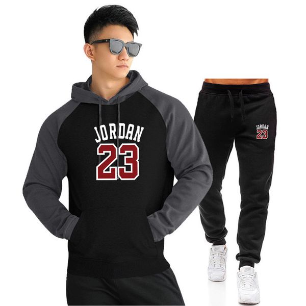 

men's tracksuits direct sale plush sports two piece suit fashion splicing large size sweater casual, Gray