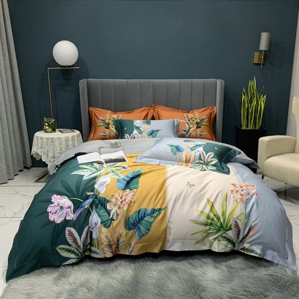 

bedding sets luxury 1000tc satin egyptian cotton flowers printing home flat/fitted sheet textiles pillowcases cover set duvet