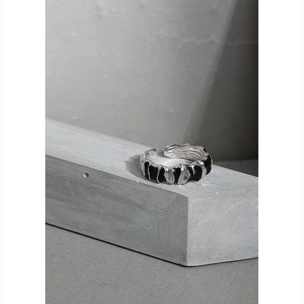 

cluster rings real s925 sterling silver irregular for women party accessories, simple black ring female finger gold color jewelry, Golden;silver