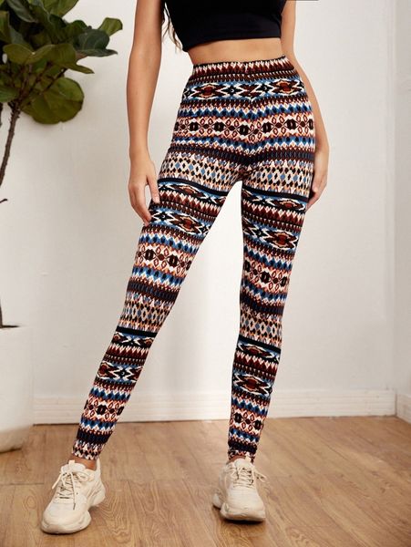 

geo print leggings 00wz#, Black