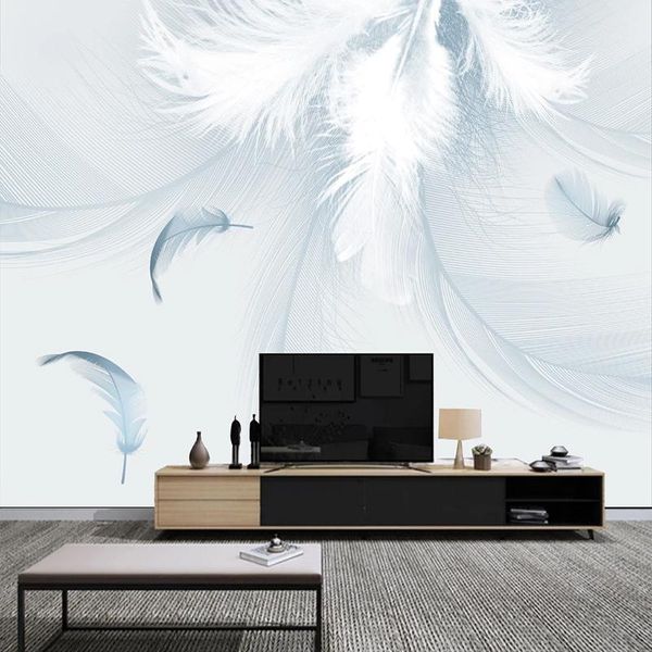 

wallpapers nordic style hand painted blue feather professional production mural factory wholesale wallpaper poster po home decor