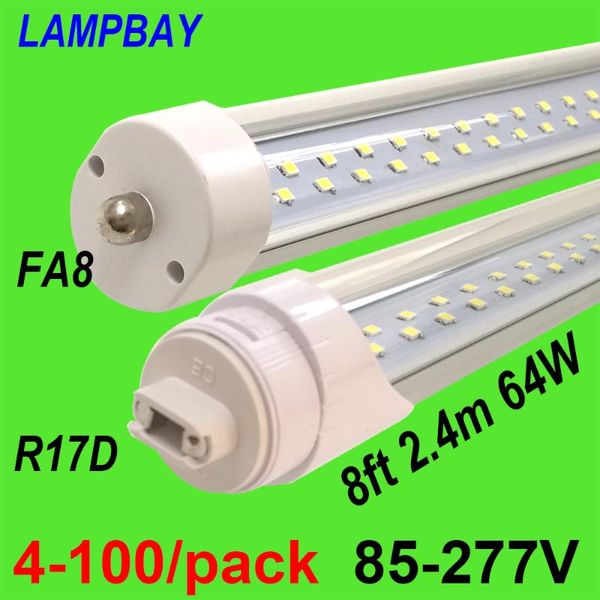 

bulbs 4-100/pack super bright led tube bulb 8ft 2.4m fa8 r17d rotated ho twin row lights retrofit fluorescent lamp double bar lighting