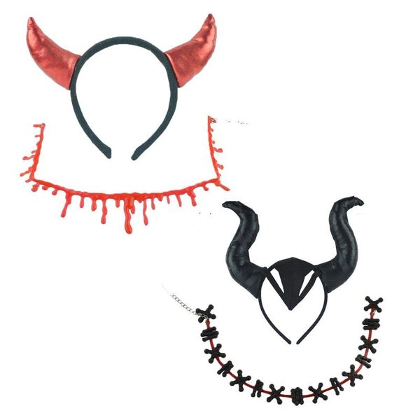 

chokers fashion design women halloween bleeding necklace creative ball bloody bull horn headdress jewelry accessories, Golden;silver