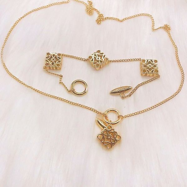 

trend versatile fashion design sense boutique cube carving ot button long necklace bracelet 2021 temperament clavicle chain sweater, Silver