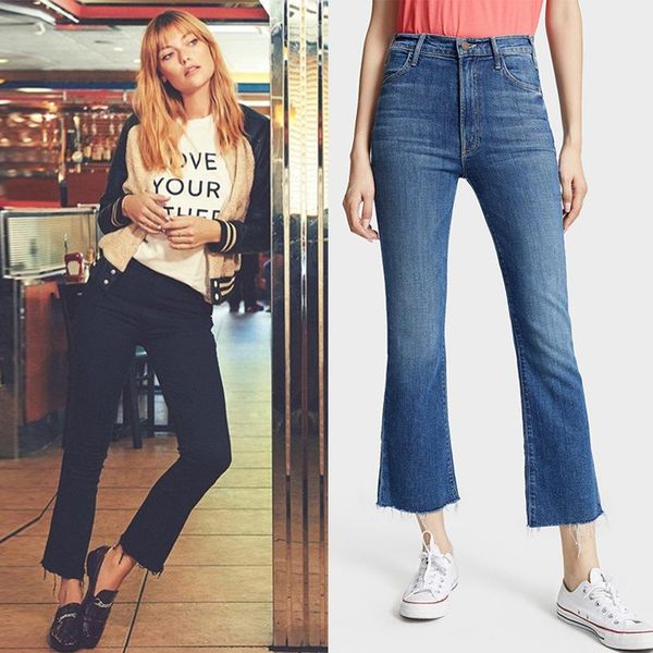 

women's jeans 2021 style autumn winter fashion commute versatile leg repair flared trousers high waist nine point, Blue