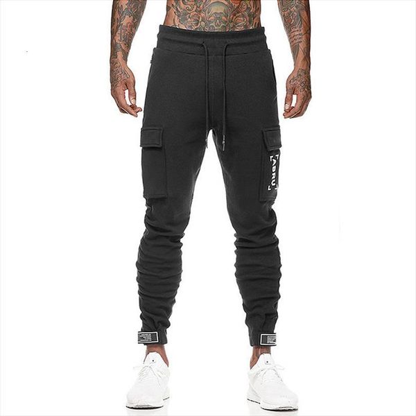 

cargo cotton sweatpants joggers women pants multi pocket sportswear trousers gyms fitness workout solid man casual, Black