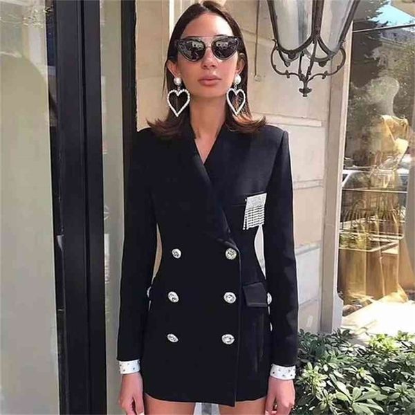 

diamond women's spring jacket brooch removable long sleeve double breasted female fashion ol clothing 210603, Black;brown