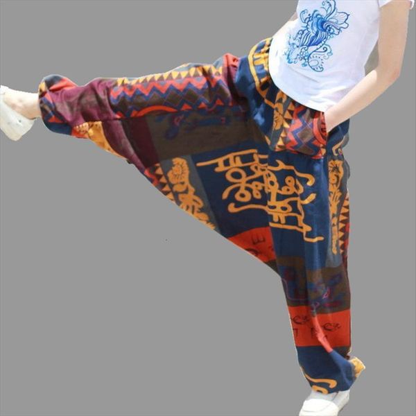 

baggy cotton linen man women pants harem hip hop plus size wide leg casual loose trousers for men streetwear joggers, Black