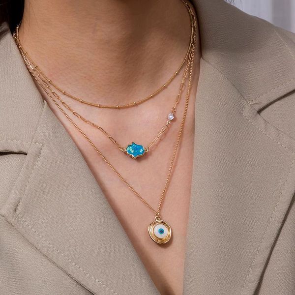 

chains fashion-style personalized multi-layer necklace trendy ball bead chain round devil's eye, Silver