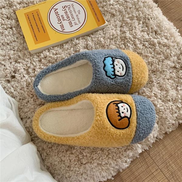 

women home slippers winter warm shoes woman slip on flats slides female faux fur closed toe, Black