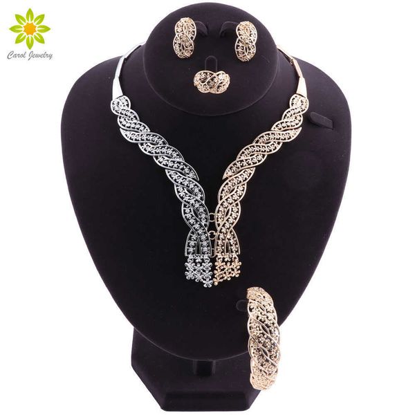 Frauen Schmuck Sets 2018 Nigerianischen Hochzeit Afrikanische Perlen Schmuck Sets Mode Dubai Gold Silber Farbe Großhandel Kostüm Design H1022