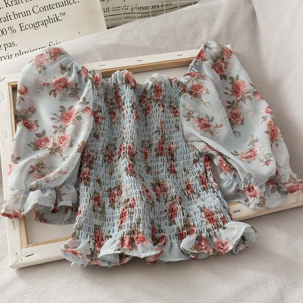 

floral off shoulder chiffon blouse women temperament waist collection doll boho korean ruffles slash neck women's blouses & sh shir, White