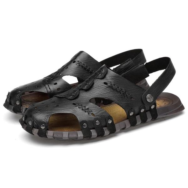 

sandals hombre beach sandals-men summer casa herren cuir sandalia sandalet rasteira playa mens 2021 fashion shoes sandali sandel, Black