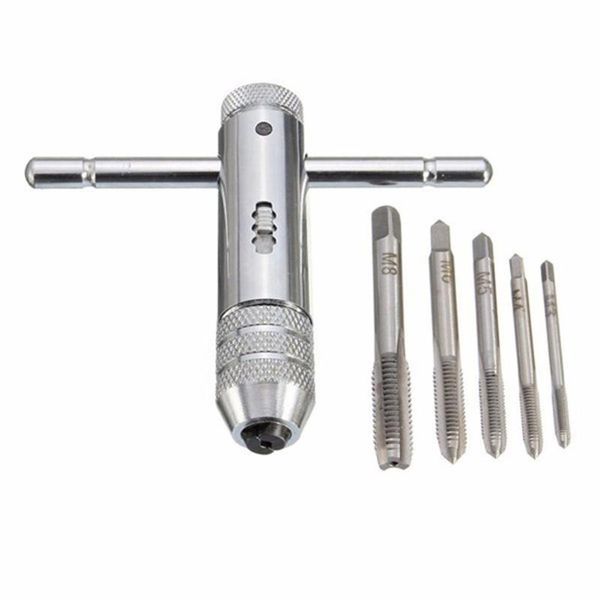 

hand tools m3-m8 professional alloy steel t-handle ratchet tap wrench machinist tool with 5pcs screw thread plug taps sets