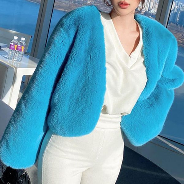 

women's fur & faux [ewq] korea jacket parka winter clothing women fashion v-neck overcoat thick warm female plush coat 2021 16e3450, Black