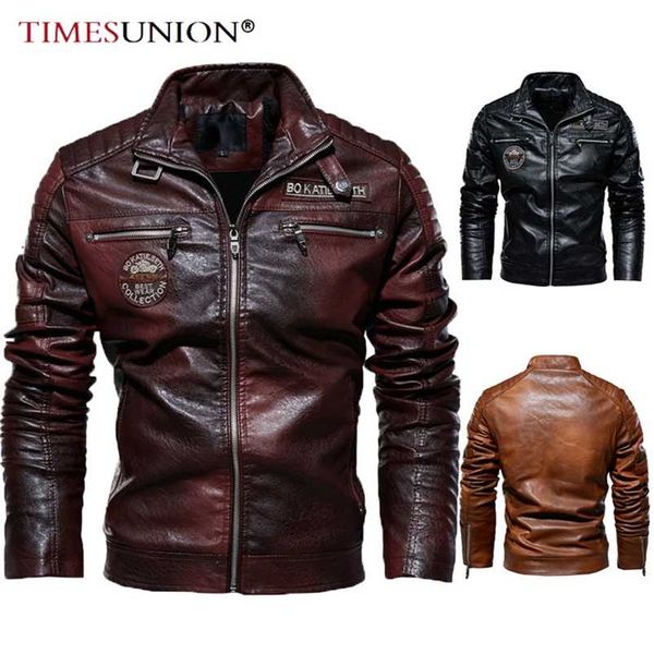 Herbst Winter Hohe Qualität Mode Mantel Lederjacke Motorrad Stil Männlich Business Casual Jacken Für Männer Schwarz Warm Mantel 211111