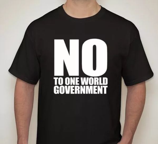 

no to one world government nwo anarchy anarchist t shirt, White;black