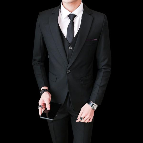 

pcs set men suits formal blazer pants vest marriage male business solid color wedding jacket slim fit trousers m-5xl men's & blazers, White;black