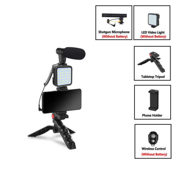 Contenser Mikrofon tripod ile LED Doldurma Işık Profesyonel Fotoğraf Video Kamera Telefonu Röportaj Canlı Kayıt Youtube için