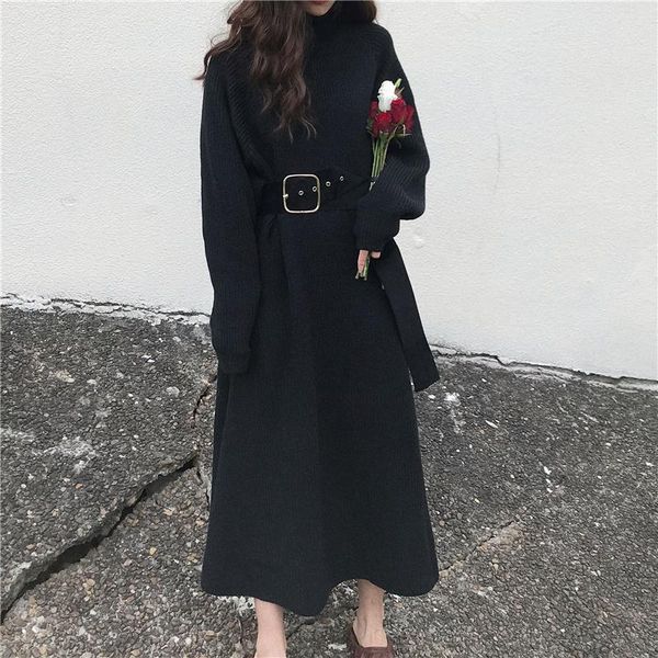 

casual dresses autumn winter dress for women vintage black 2021 knit ladies party elegant vestidos de fiesta my2158, Black;gray