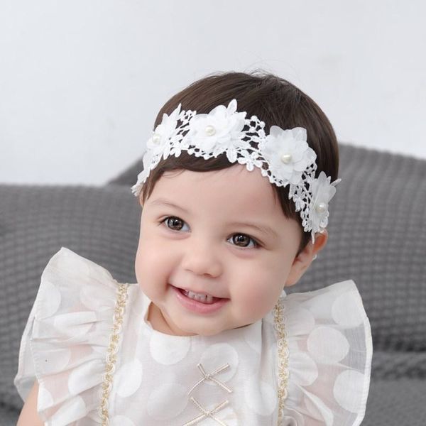 

hair accessories baby girls lace headbands pearl flowers headband headwear band for kids turban born, Slivery;white