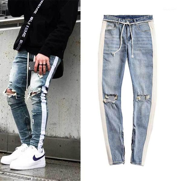 

men's jeans 2021 hip hop fashion hole tight are always classic boyfriend men designer for, Blue