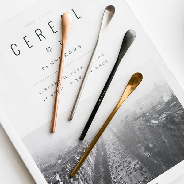 

spoons stainless steel square head long handle mixing stirring ice coffee spoon cream dessert tea for picnic kitchen bar ware