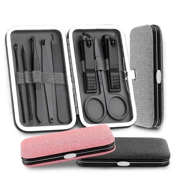 

professional hand tool sets 8pcs stainless steel black nail clipper set pedicure scissor tweezer manicure beauty