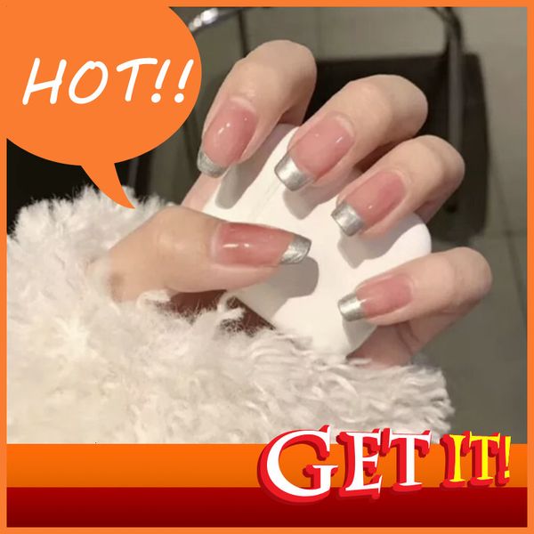 

decorated nail stylist diy hand nina pd-43 silver long french net red false nail patch wear enhancement finished, Red;gold