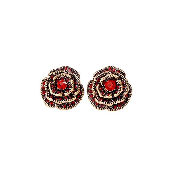 

earrings & necklace simple design ethnic red/blue/pink charming crystal flower stud earring hairpin for women wholesale date gift jewelry, Silver