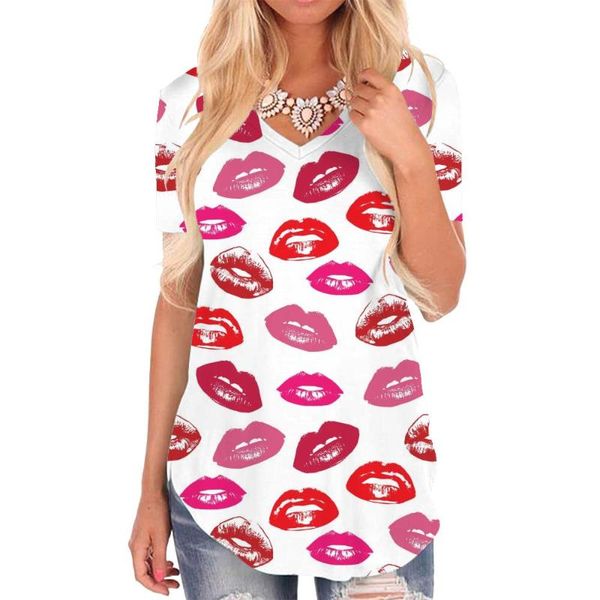 

women's t-shirt giyu brand lips t shirt women colorful v-neck tshirt funny shirts womens clothing summer loose high quality, White