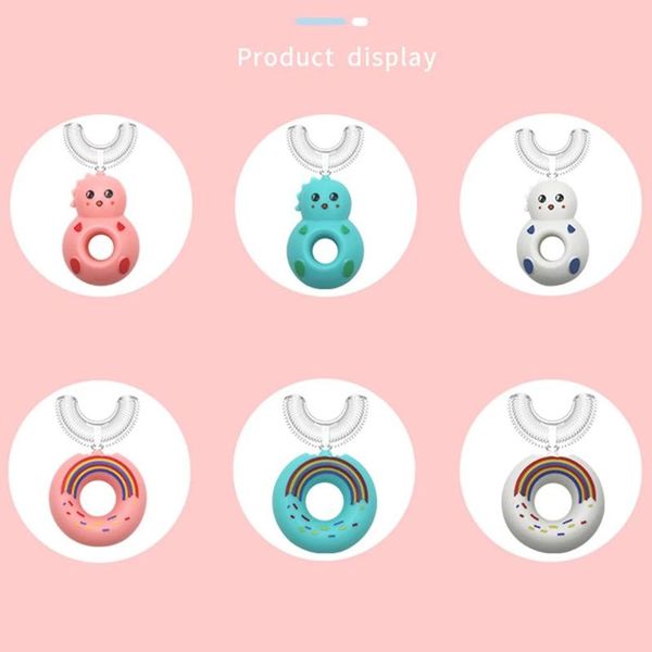 

smart electric toothbrush children 360 degree doughnut manual kids silicone u-shaped tooth brush cartoon gift for 2-6-12 years old