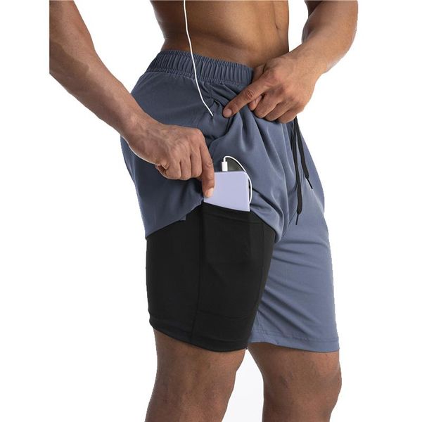 

running shorts summer men 2 in 1 jogging gym fitness training quick dry beach short workout sports pants, Black;blue