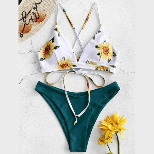 

women's brazilian bikini, suower print, swimsuit, thong and floral