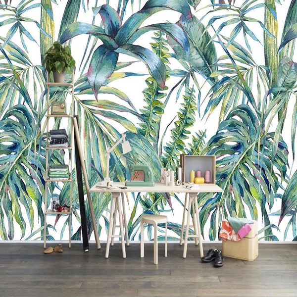

wallpapers drop custom 3d po mural wallpaper hand painted leaves nordic style bedroom tv background decor art wall painting