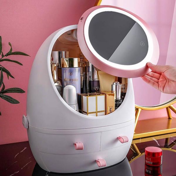 

factory drop hd mirror led light cosmetic storage box women toiletry kits organizer makeup bag dustproof case bags & cases