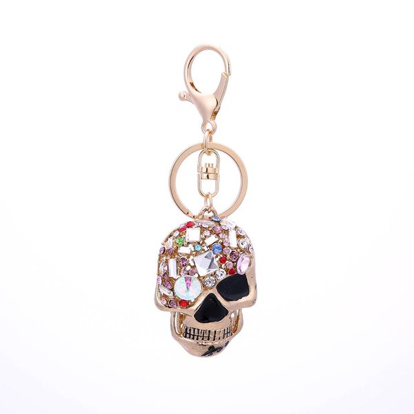 

western fashion skull metal car key chain colorful stylish rhinestone keychain women pendant creative gift jewelry dropshipping, Slivery;golden