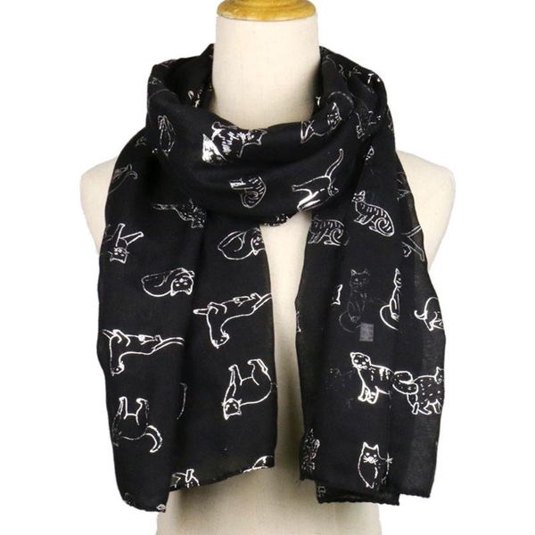 

scarves women scarf cat foil printed travel cute retro multi-purpose foulard femme soft warm silk gifts t5, Blue;gray