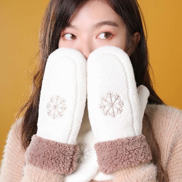 

gloves winter women' imitation cashmere snowflake mittens hanging neck plush warm student cycling, Blue;gray