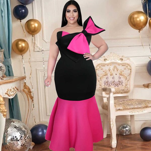 

big bow party dresses plus size 5xl strapless non-slip maxi long mermaid bodycon elegant women for evening occasion event 4xl 210527, Black;gray