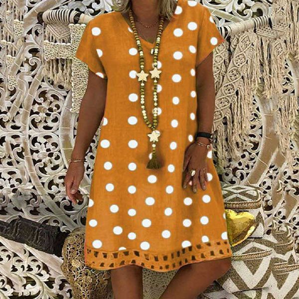 

shimai 2021 s-5xl plus size dot dress loose ladies orange yellow summer dresses for women casual clothes pareos de playa mujer y1006, Black;gray