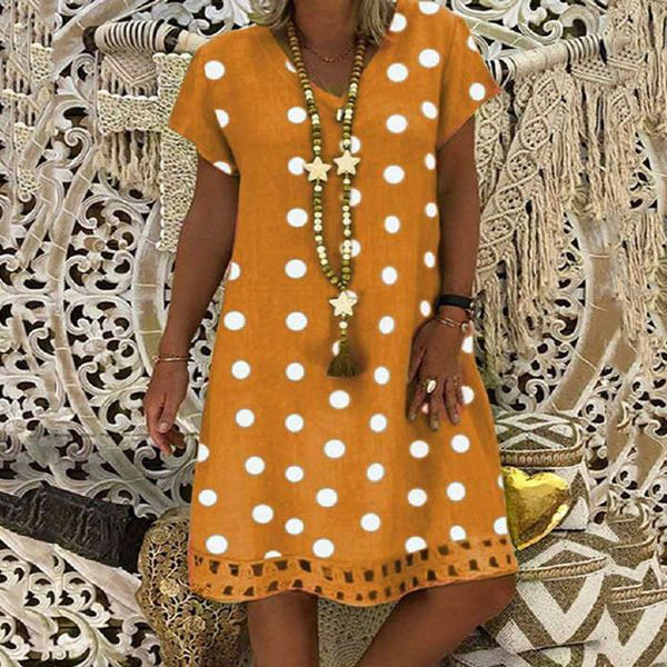 Shimai 2021 S-5xl mais tamanho Dot Dress Solta senhoras laranja amarelo verão vestidos para mulheres roupas casuais pareos de playa mujer y1006