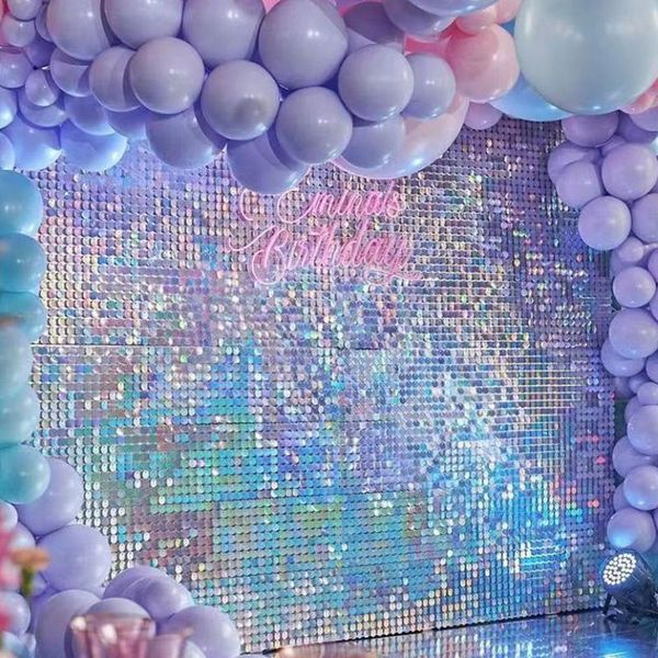 

iridescent rainbow shimmer sequin wall panel wedding backdrop party background po booth glam birthday supplier clear grid sfx decoration