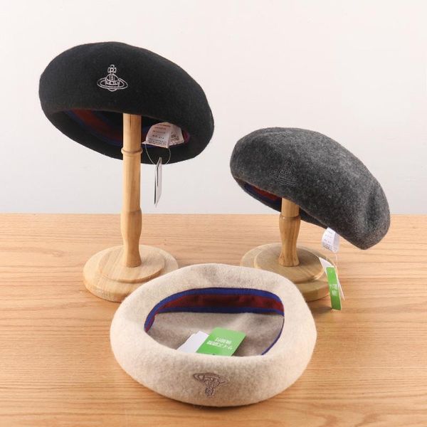 

beanies bucket hat women wool saturn embroidery autumn and winter wild british retro painter beret female designer bonnets