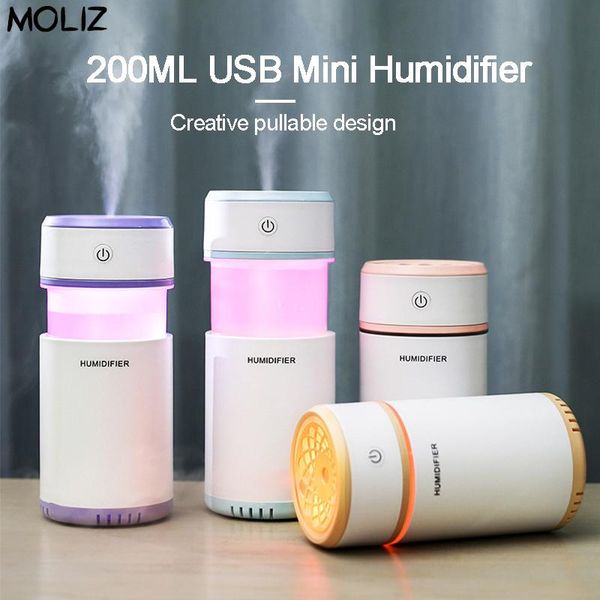 

ultrasonic mini air humidifier 200ml aroma essential oil diffuser for home car usb stretchable with led night lamp humidifiers