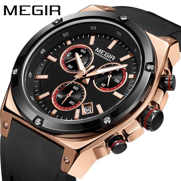 

silicone sports casual multifunctional chronograph quartz men's calendar watches simple and luxurious personality 2073 wristwatches, Slivery;brown