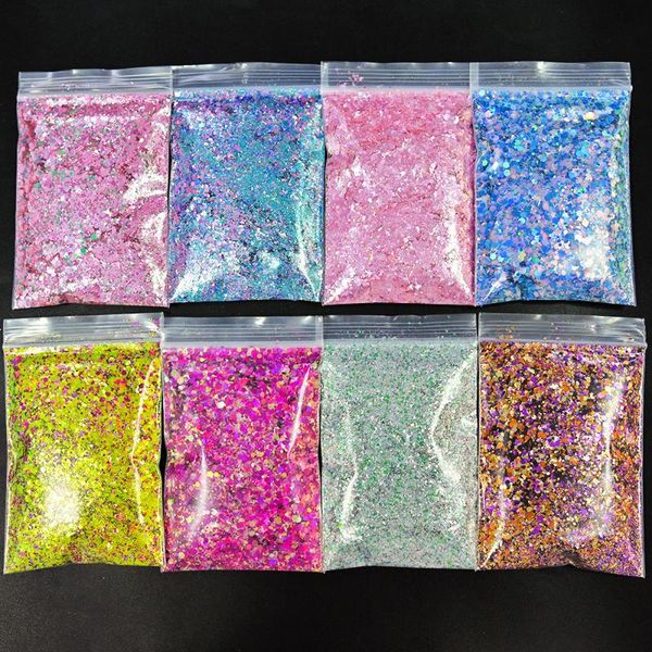 

50g nail glitter hexagon sequins ultra-thin mixed size dazzling laser sparkly shinning iridescent manicure art flakes h&*&, Silver;gold